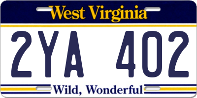 WV license plate 2YA402