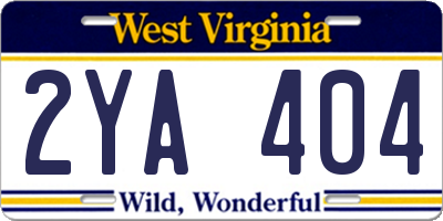 WV license plate 2YA404