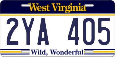 WV license plate 2YA405