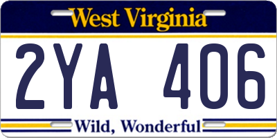 WV license plate 2YA406