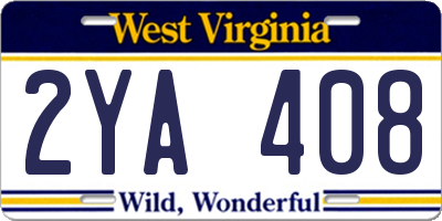 WV license plate 2YA408