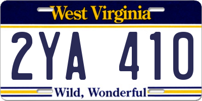 WV license plate 2YA410