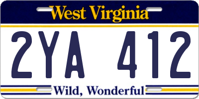 WV license plate 2YA412