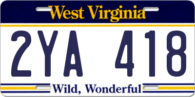 WV license plate 2YA418
