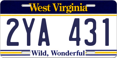 WV license plate 2YA431