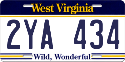 WV license plate 2YA434
