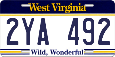 WV license plate 2YA492