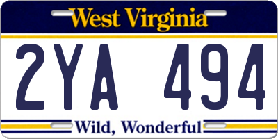 WV license plate 2YA494
