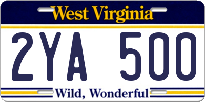 WV license plate 2YA500