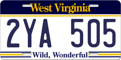 WV license plate 2YA505