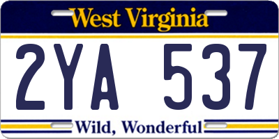 WV license plate 2YA537