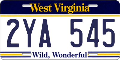 WV license plate 2YA545