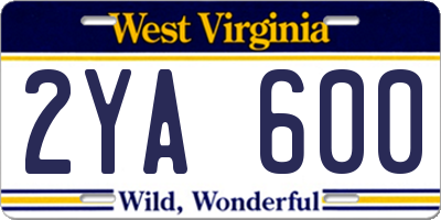 WV license plate 2YA600