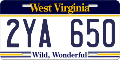 WV license plate 2YA650