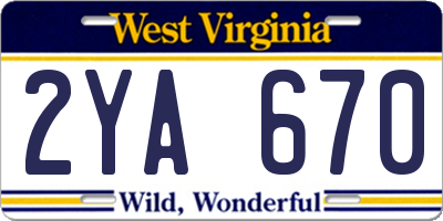 WV license plate 2YA670