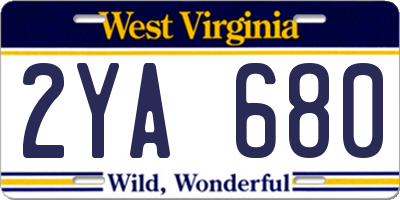 WV license plate 2YA680