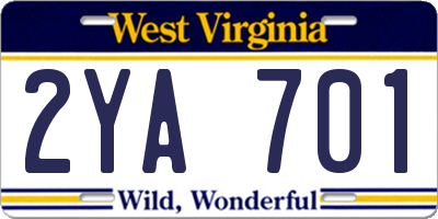 WV license plate 2YA701