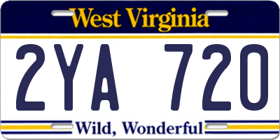 WV license plate 2YA720