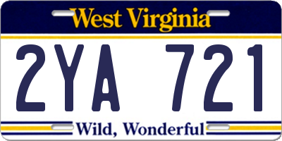 WV license plate 2YA721