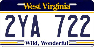 WV license plate 2YA722