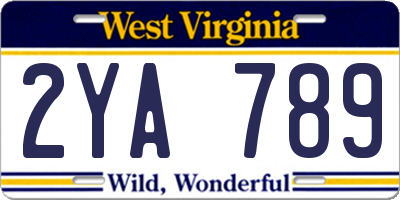 WV license plate 2YA789