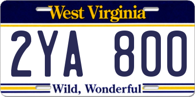 WV license plate 2YA800