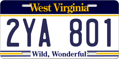 WV license plate 2YA801