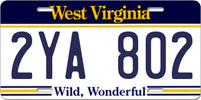 WV license plate 2YA802
