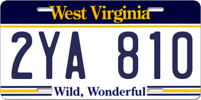 WV license plate 2YA810