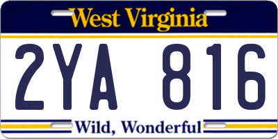 WV license plate 2YA816