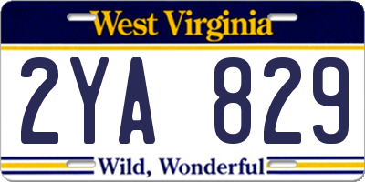 WV license plate 2YA829