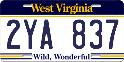 WV license plate 2YA837
