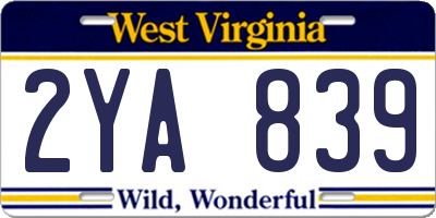 WV license plate 2YA839