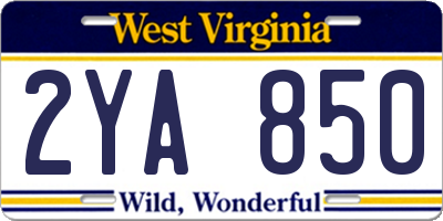 WV license plate 2YA850