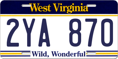 WV license plate 2YA870