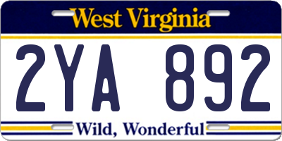 WV license plate 2YA892