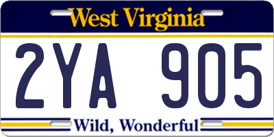 WV license plate 2YA905
