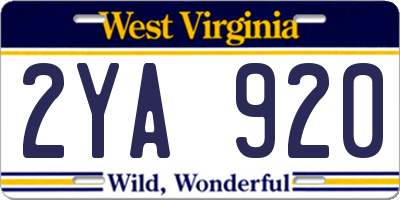 WV license plate 2YA920