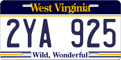 WV license plate 2YA925