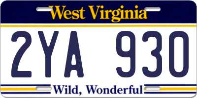 WV license plate 2YA930