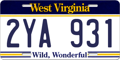 WV license plate 2YA931