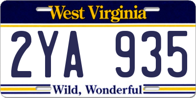 WV license plate 2YA935
