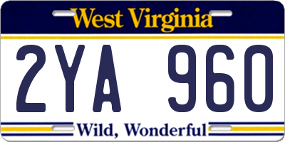 WV license plate 2YA960