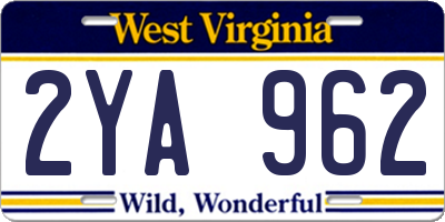 WV license plate 2YA962
