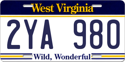 WV license plate 2YA980