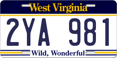 WV license plate 2YA981