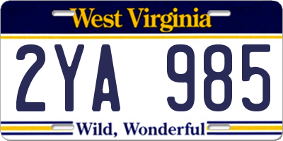 WV license plate 2YA985