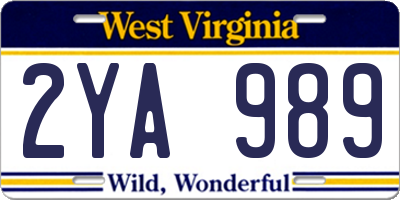 WV license plate 2YA989
