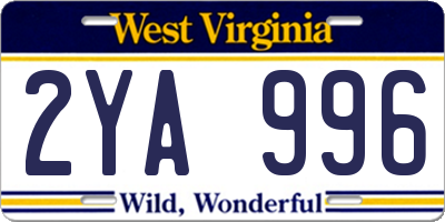 WV license plate 2YA996