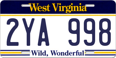 WV license plate 2YA998